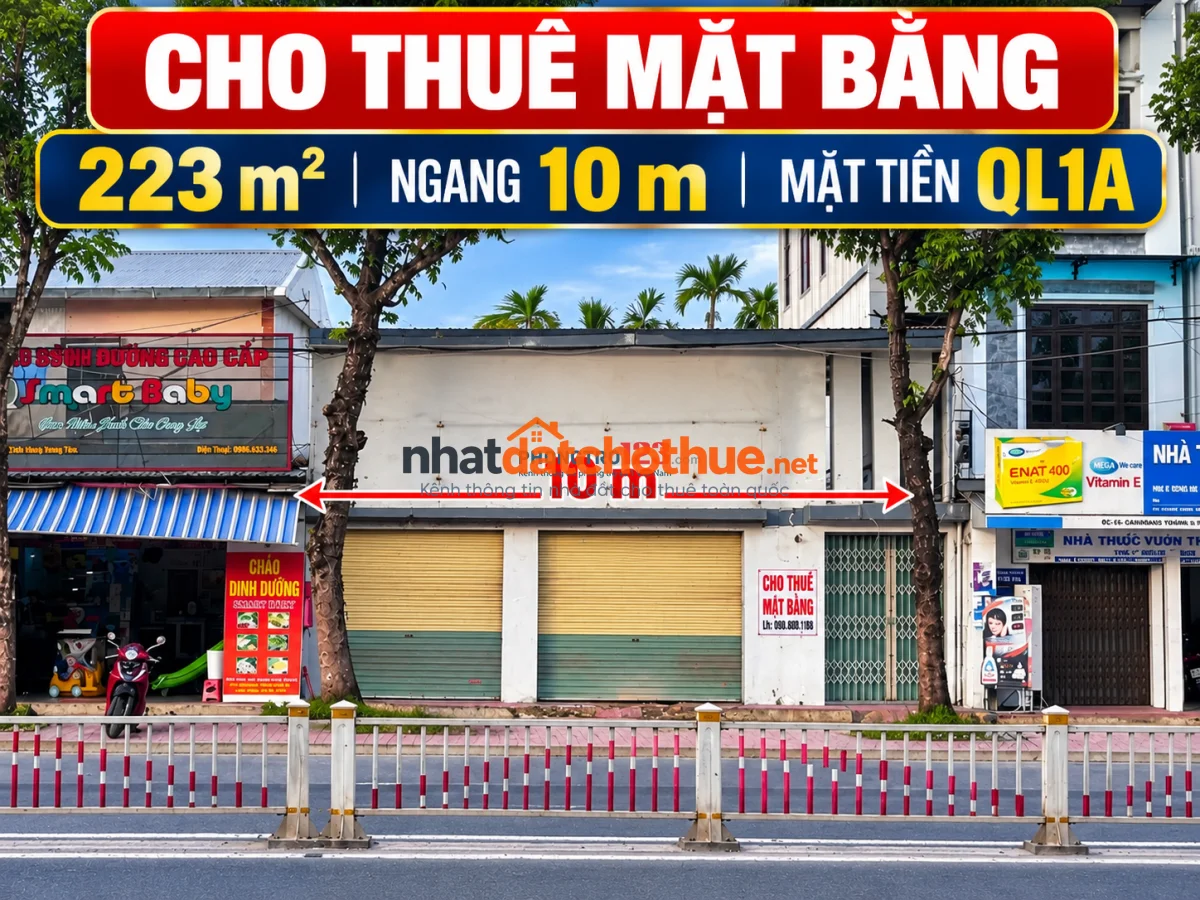 CHO THUÊ MẶT BẰNG 223M² – NGANG 10M – MẶT TIỀN QUỐC LỘ 1A – TRUNG TÂM TỨ HẠ, HUẾ