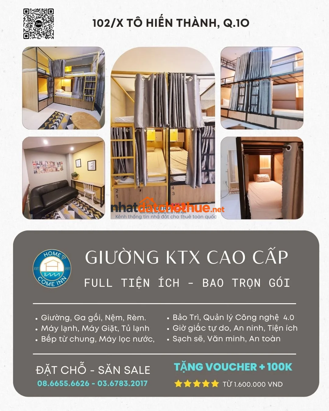 CHO THUÊ GIƯỜNG KTX FULL CAO CẤP - TÔ HIẾN THÀNH, QUẬN10 - GIÁ RẺ 1